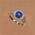 thumbnail image 1 of Sterling Silver Blue Star Sapphire Proposal Ring Vintage Women Lindy Star Sapphire Cabochon Ring, 1 of 2