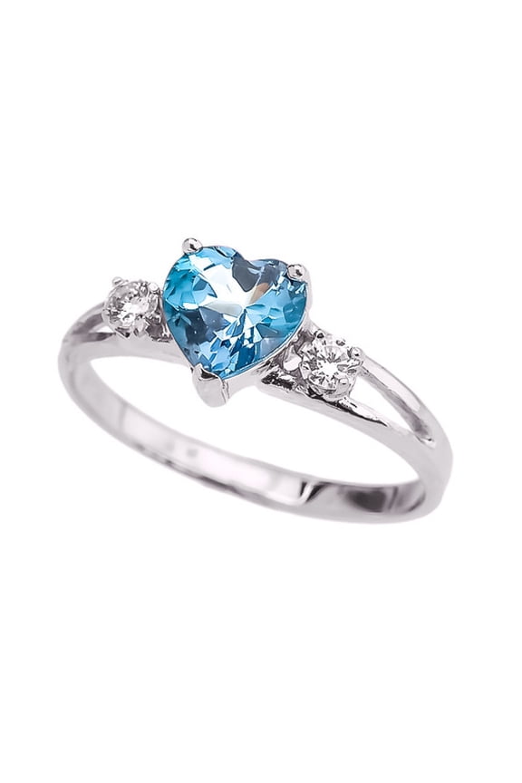 Sterling Silver Blue Topaz December Birthstone Heart Ring (Size 6)