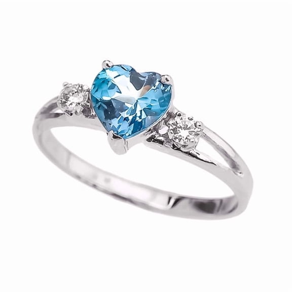 Sterling Silver Blue Topaz December Birthstone Heart Ring (Size 7.5)