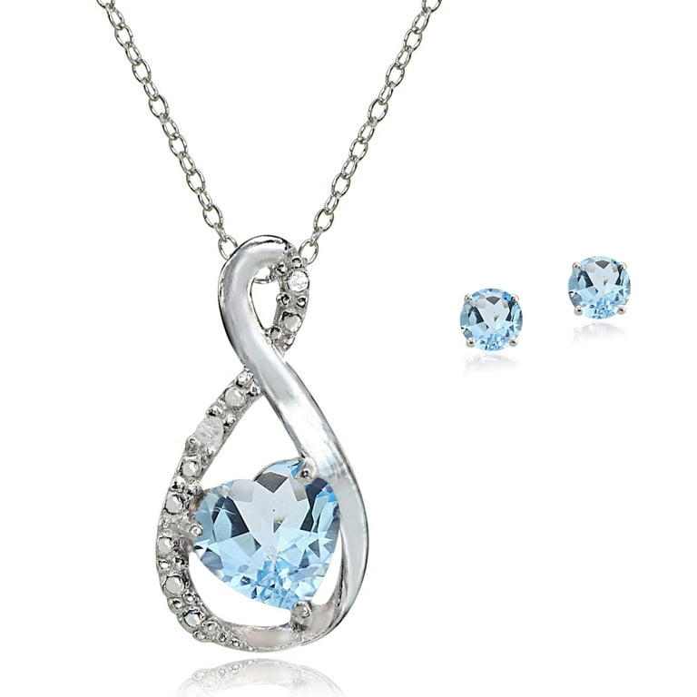 アクセサリーその他 Pendant Necklace Sterling Silver Blue Topaz & Diamond Accent Infinity Heart