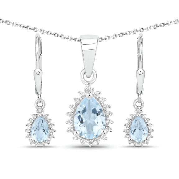Genuine Blue Topaz Jewelry Sets for Women 925 Sterling Silver Necklace and Earrings Sets for Women 2.00 Carat Blue Topaz Earrings Necklace Gift for Her