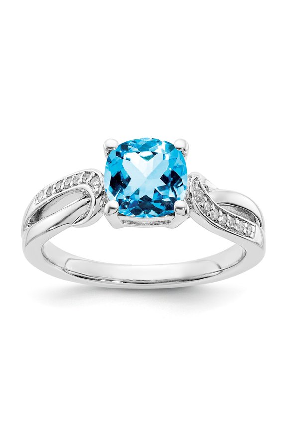 Sterling Silver Blue Topaz and Diamond Ring