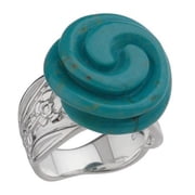 Sterling Silver Blue Turquoise Carved Flower Band Ring Size 6