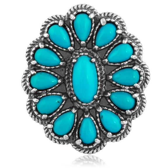 Sterling Silver Sleeping Beauty Turquoise Flower Cluster Ring Sizes 5-10