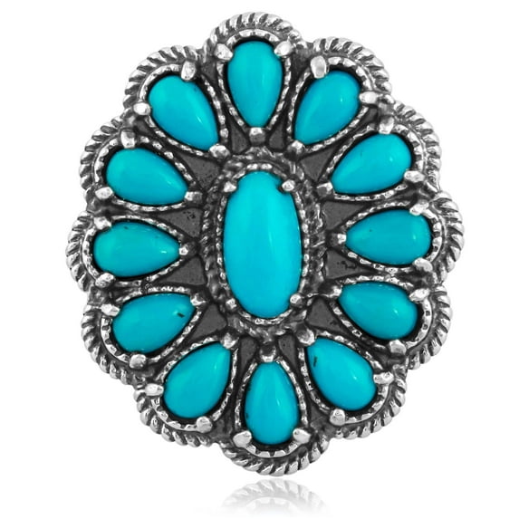Sterling Silver Sleeping Beauty Turquoise Flower Cluster Ring Sizes 5-10