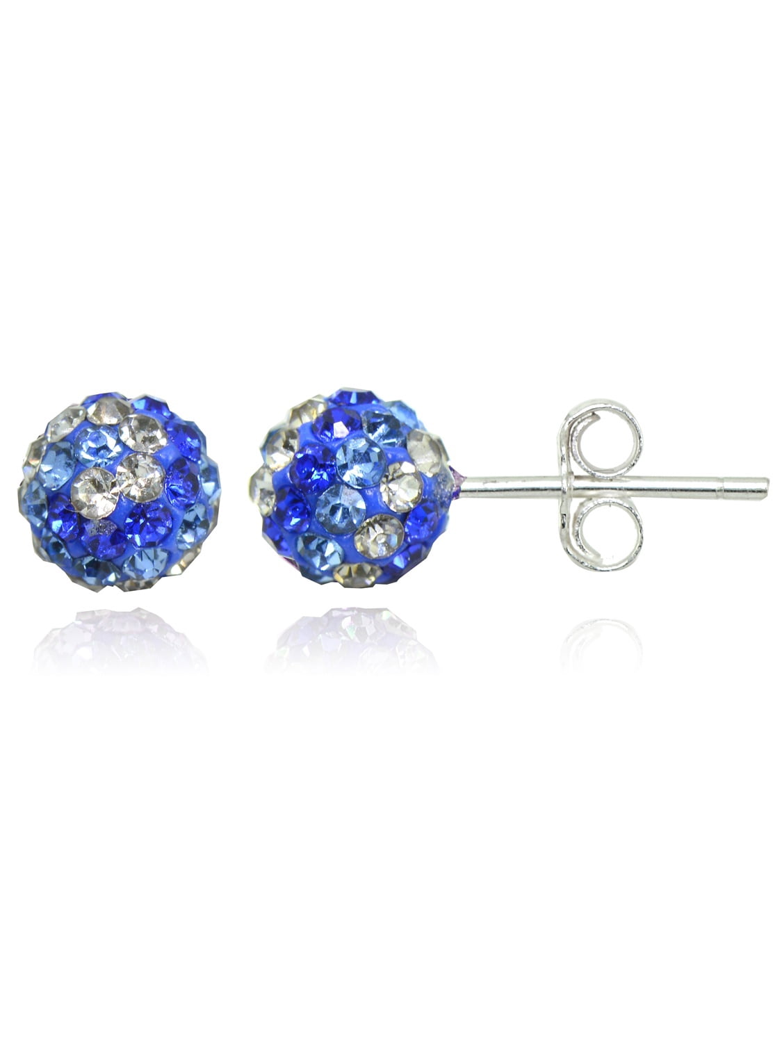 Sterling Silver Blue and White Tonal Crystal Fireball Stud Earrings, 6mm