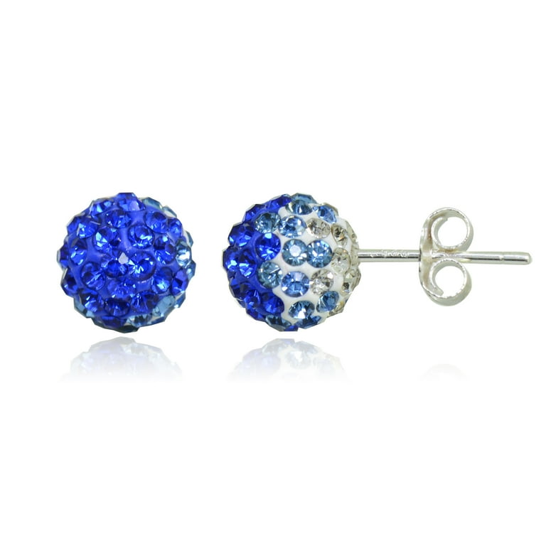 Sterling Silver Blue and White Tonal Crystal Fireball Stud