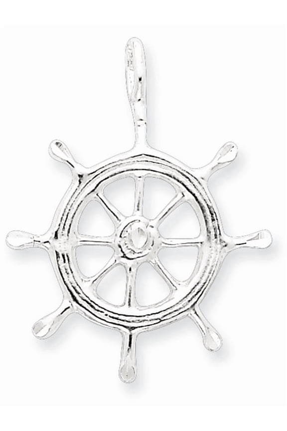 925 Sterling Silver Polished Boat Wheel Charm 29x23mm Wide Pendant Necklace for Women - 1.6 Grams