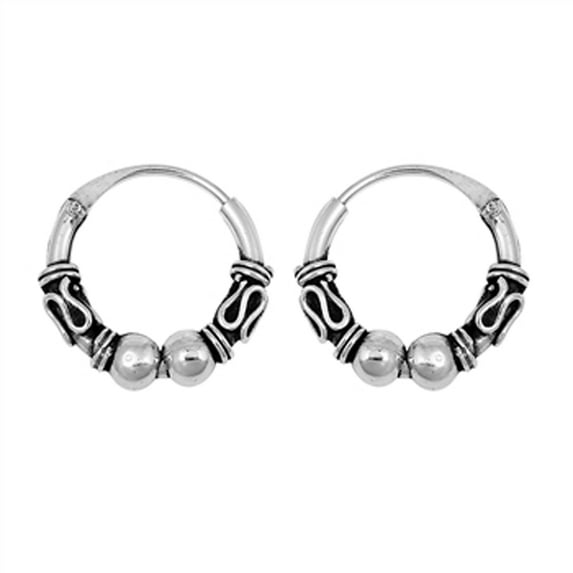 Sterling Silver Boho Hoop Bali Style Bead Open Wrap Earrings 925 New Jewelry Female Unisex