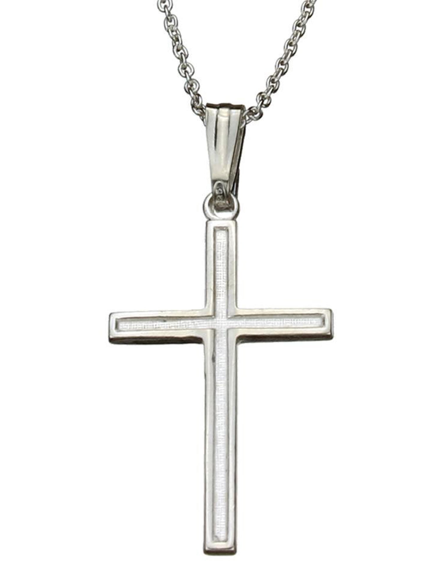 Sterling Silver Border Cross Pendant Cable Chain Necklace, 22