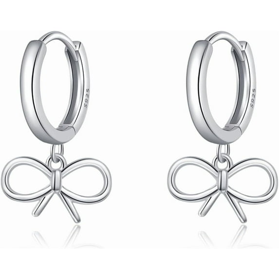 Sterling Silver Bow Huggie Hoop Earrings for Women Teens Bowknot Small Hoop Earrings Huggie Drop