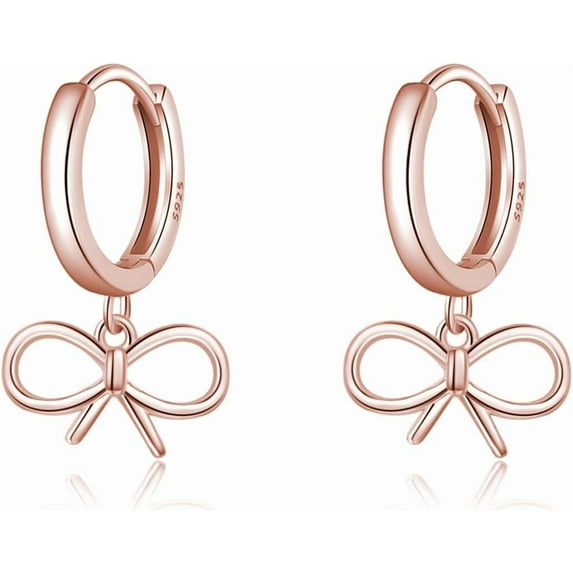 Sterling Silver Bow Huggie Hoop Earrings for Women Teens Bowknot Small Hoop Earrings Huggie Drop