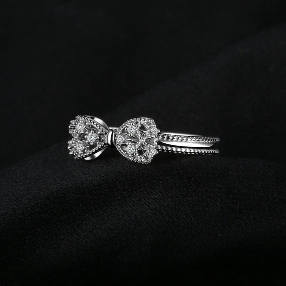 Sterling Silver Bow Knot Ring for Women with Cubic Zirconia Anniversary Ring Open Bow Design Polished Ring Accented with Sparkling CZ Stones Fine Jewelry