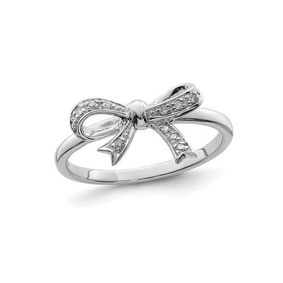 Gem & Harmony Sterling Silver Bow Ribbon Ring with Diamond Accent for Women