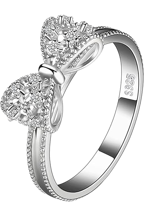 Sterling Silver Bow Tie Promise Ring Set for Women - Cubic Zirconia - Silver - One Size - Traditional with Modern Elements - Engagement, Wedding Occasion