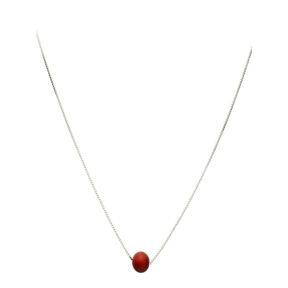 Sterling Silver Box Chain Floating Round 8mm Bamboo Coral Necklace Adjustable 20"+2" Extender