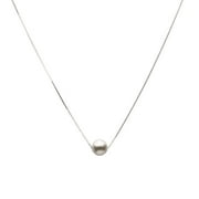 JOYFUL CREATIONS Sterling Silver Box Chain Necklace 10mm Simulated Pearl Made with Swarovski Crystals 20"+2" Extender
