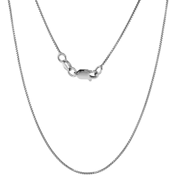 Sterling Silver Box Chain Necklace fine 0.8mm Rhodium Finish Nickel Free Italy, 18 inch
