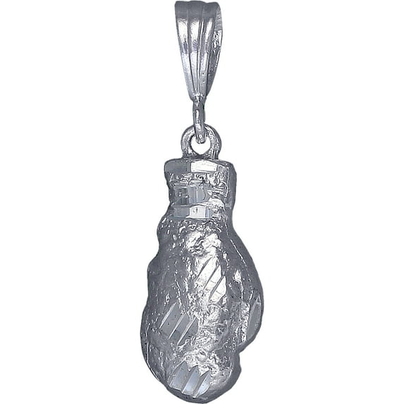 Sterling Silver Boxing Glove Charm Pendant Necklace with Diamond Cut Finish and 24 Inch Figaro Chain