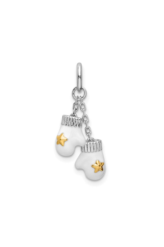 Sterling Silver Boxing Gloves Charm Pendant with White Enamel and Gold Star Accents, Unisex Sports Jewelry for Athletes, Symbol of Strength, Determination, and Victory