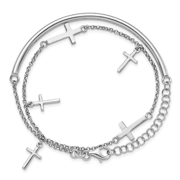 Sterling Silver Bracelet Adjustable & Stretch Wrap Cable 3 mm 13 in Polished Crosses w/2in ext.