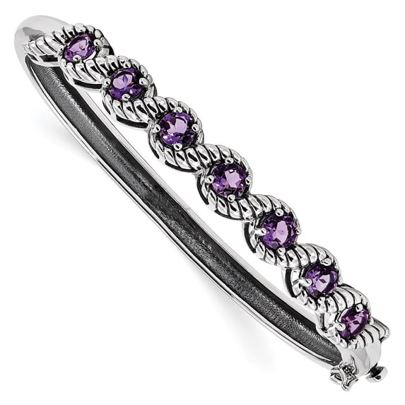 Sterling Silver Bracelet Bangle February Women's Amethyst Round 63.1 mm 7.25 in Hinged