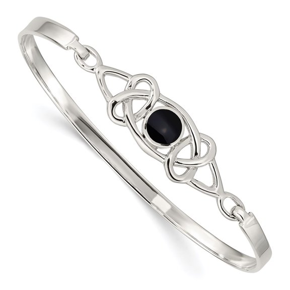 Sterling Silver Bracelet Bangle Women's Onyx mm in Black Celtic Pattern Flexible