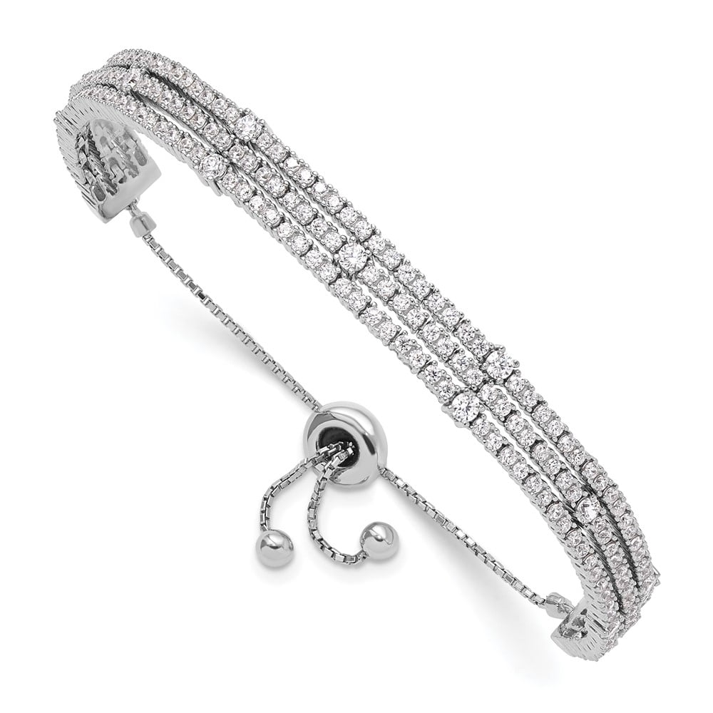Sterling Silver Bracelet CZ Cubic Zirconia Round mm in Shi