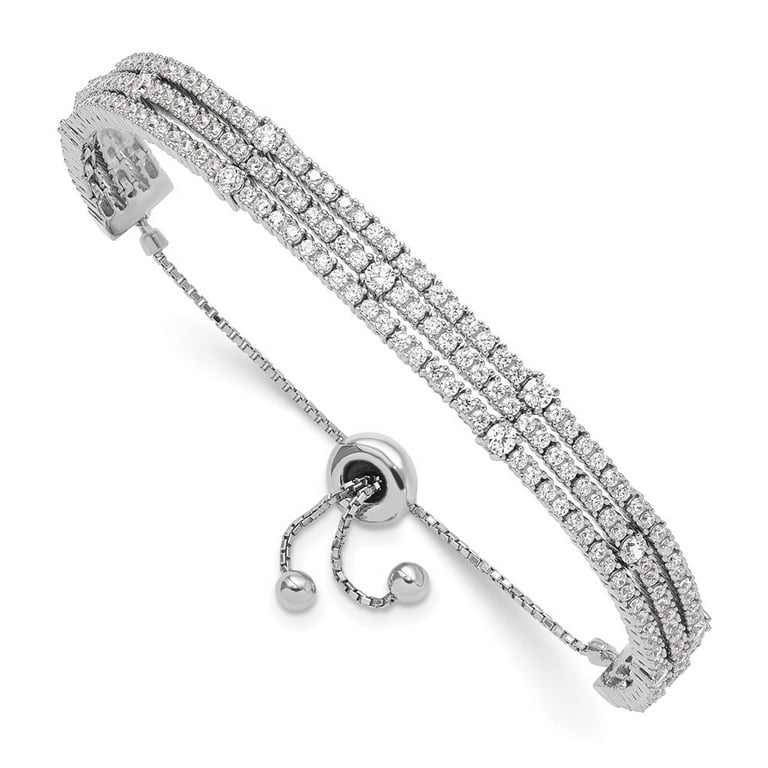 Sterling Silver Bracelet CZ Cubic Zirconia Round mm in Shi