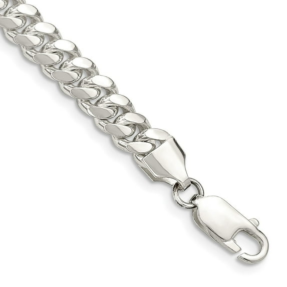 Sterling Silver Bracelet Chain Styles Curb Men's 6.4 mm 7 in Polished Domed