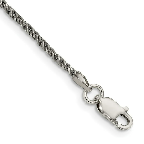Sterling Silver Bracelet Chain Styles Spiga (Wheat) Women's 1.7 mm 7 in Ruthenium-plated Twisted Tight Wheat