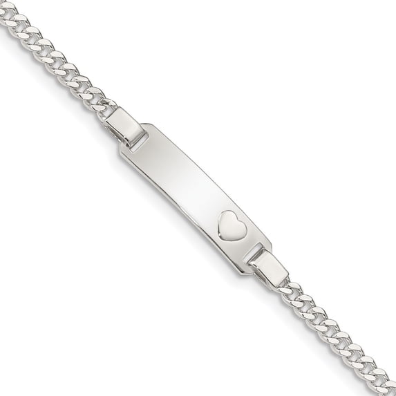 Sterling Silver Bracelet Childrens Curb Girl's 6 mm 5.5 in Baby ID with Heart