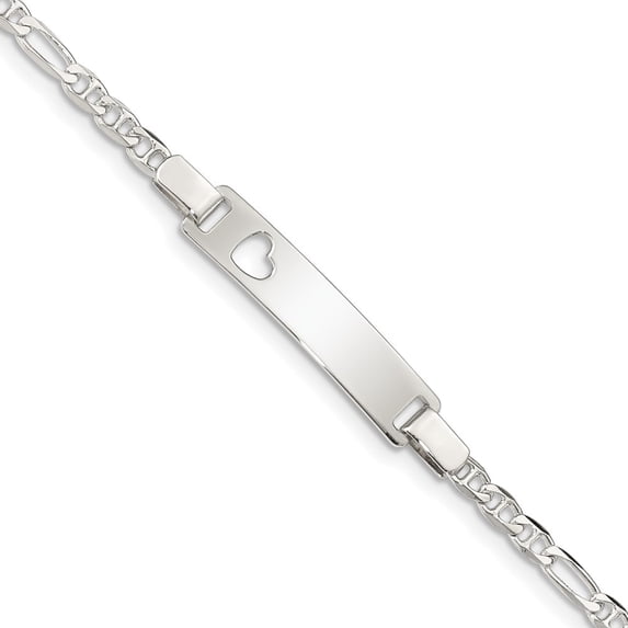 Sterling Silver Bracelet Childrens Figaro Girl's 6 mm 5.5 in Baby ID with Cut-out Heart