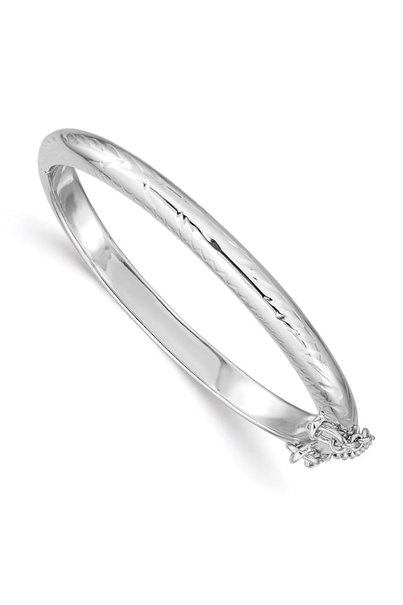 Sterling Silver Bracelet Childrens Girl's 4 mm in Polished & Diamond-cut with Safety Clasp Hinged Children's Bangle
