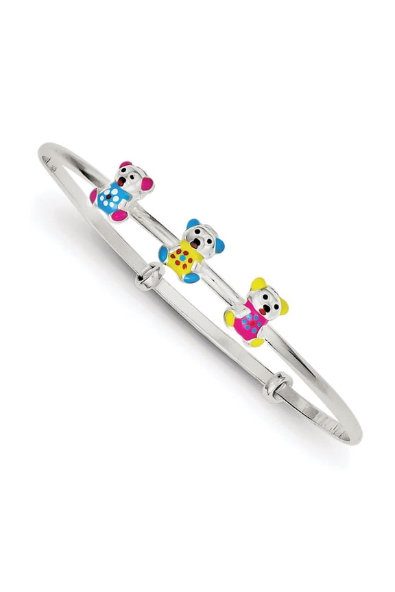 Sterling Silver Bracelet Childrens Girl's 8 mm 6 in Multi-color Enamel Teddy Bear Adjustable Children's Bangle