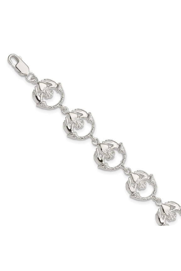 Sterling Silver Bracelet Fancy Women's mm 7 in Polished and Textured Claddagh Link
