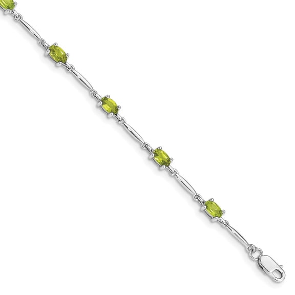 Sterling Silver Bracelet Gemstones August Women's Peridot Oval 3 mm 7 in