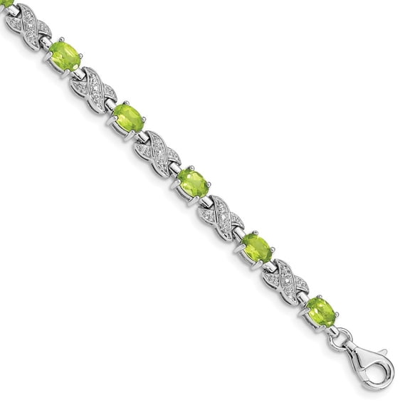 Sterling Silver Bracelet Gemstones August Women's Peridot Oval 5 mm 7 in