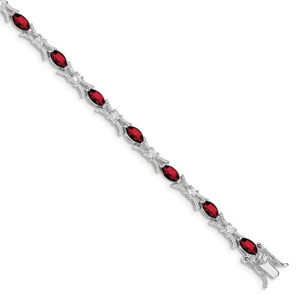 Sterling Silver Bracelet Gemstones January Women's Cubic Zirconia 5 mm 7 in Garnet and CZ