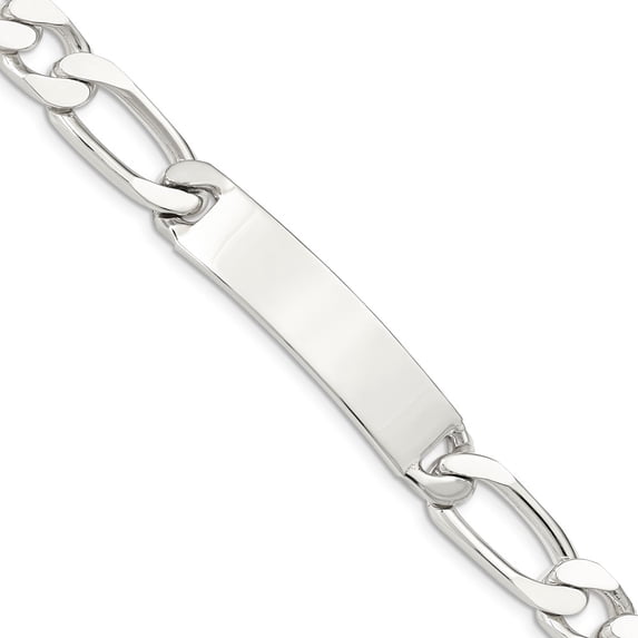 Sterling Silver Bracelet ID Figaro 9 mm 8.5 in 8.5inch Polished Engraveable 1 Link