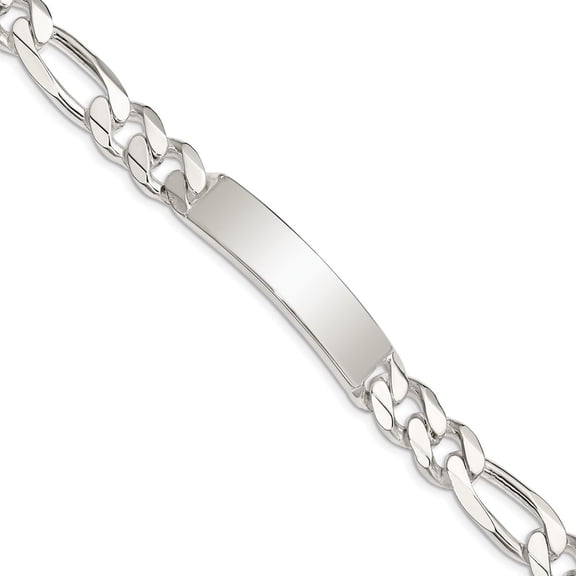 Sterling Silver Bracelet ID Figaro Men's 10 mm 8 in Link