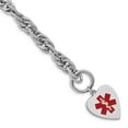 thumbnail image 1 of Sterling Silver Bracelet Medical Cable 18 mm 7.75 in Rhodium Engraveable Enamel Heart ID, 1 of 4
