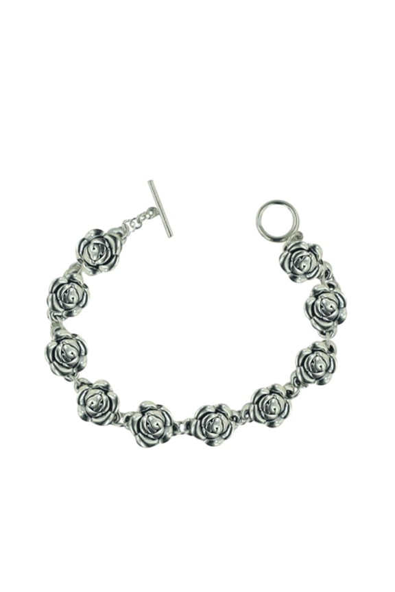Sterling Silver Bracelet Rose Link with Toggle Closure