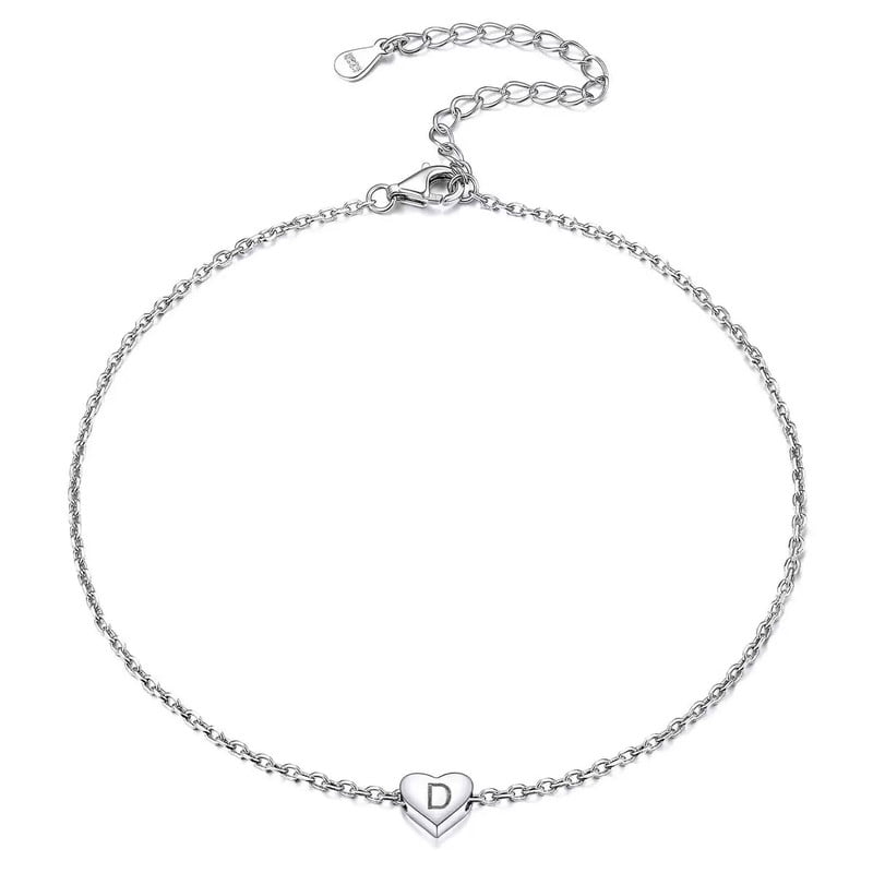 Silver Bracelet with Letter D Charm for Women, Initial Heart Jewelry Gift for Girlfriend Daughter Sister