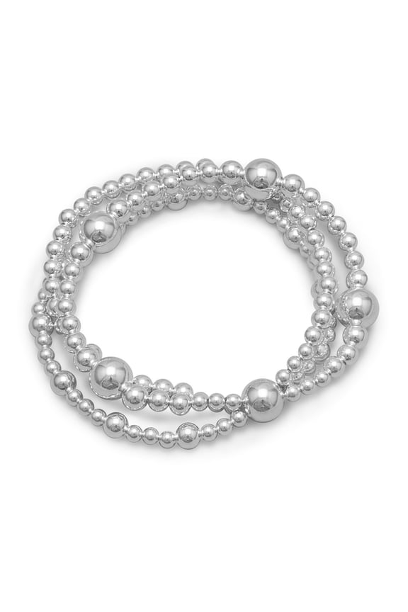 Sterling Silver Bracelets for Women Silver Beaded 8-inch Bracelets for Women Girls .925 Sterling Silver Multi-Strand Stretch Bracelet