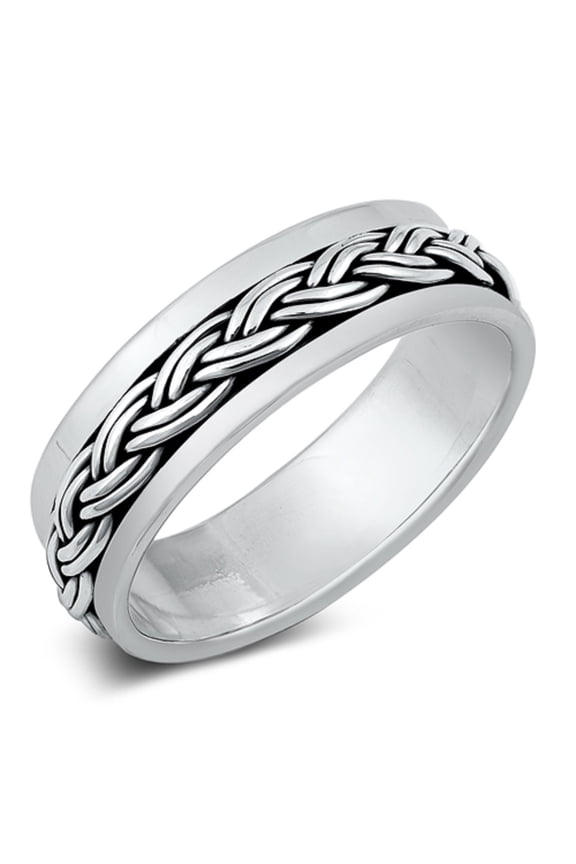 Sterling Silver Braid Spinner 7MM Band Ring Size 13