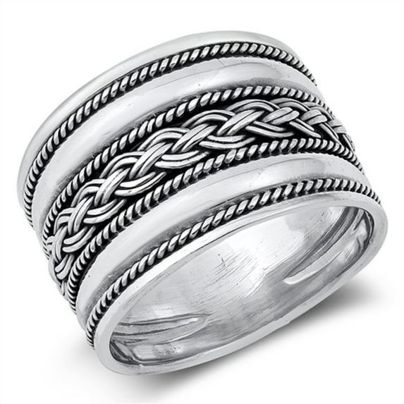 Sterling Silver Braid and Rope Bali Ring Size 8