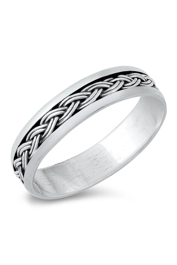 Sterling Silver Braided Raised Edge Ring Size 8