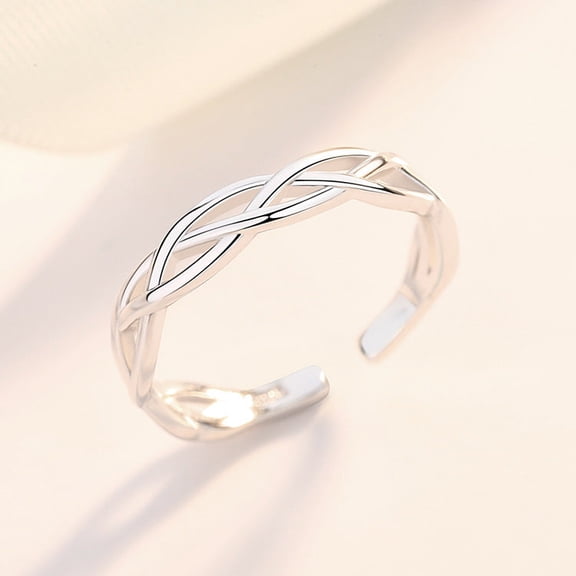 Sterling Silver Ring for Women Braided Twist Opening Ring Lightweight 925 Silver Adjustable Fit Ring Everyday Wear Ring