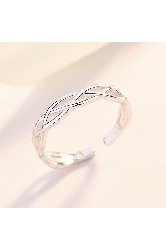 Sterling Silver Ring for Women Braided Twist Opening Ring Lightweight 925 Silver Adjustable Fit Ring Everyday Wear Ring